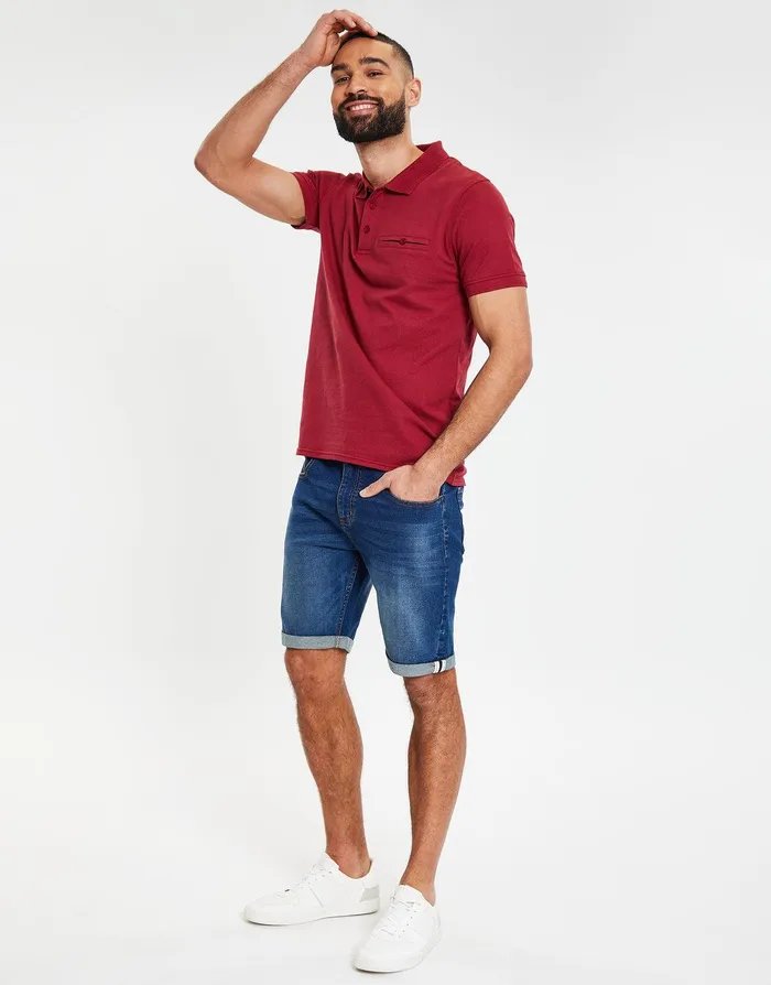 Men Bloodstone Honeycomb Rib Jetted Pocket Polo Shirt Bloodstone Threadbare Polo Shirts Men Bloodstone Honeycomb Rib Jetted Pocket Polo Shirt Bloodstone Threadbare Polo Shirts
