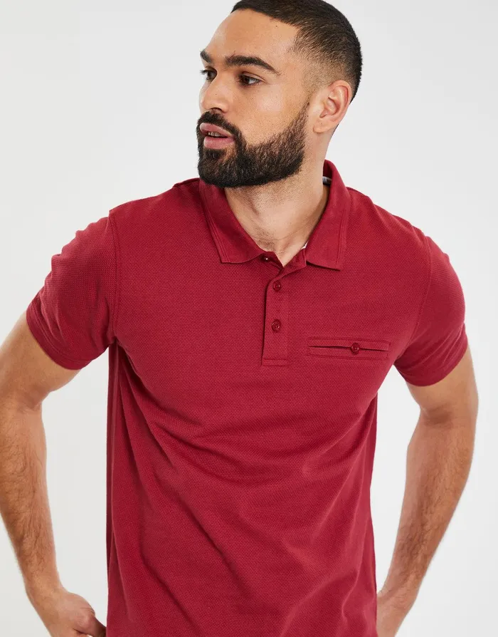 Men Bloodstone Honeycomb Rib Jetted Pocket Polo Shirt Bloodstone Threadbare Polo Shirts Men Bloodstone Honeycomb Rib Jetted Pocket Polo Shirt Bloodstone Threadbare Polo Shirts