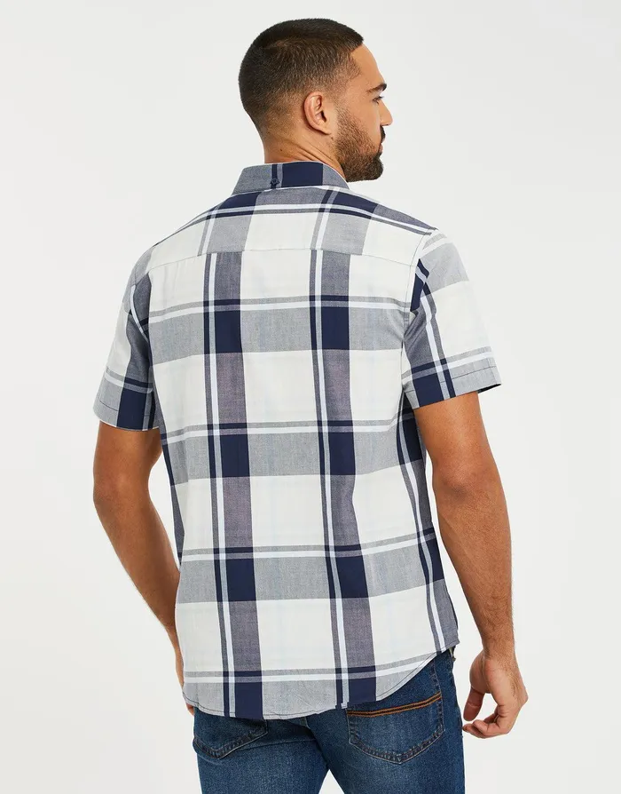 Men Blue and White Check Short Sleeve Shirt Blue and White Threadbare Shirts