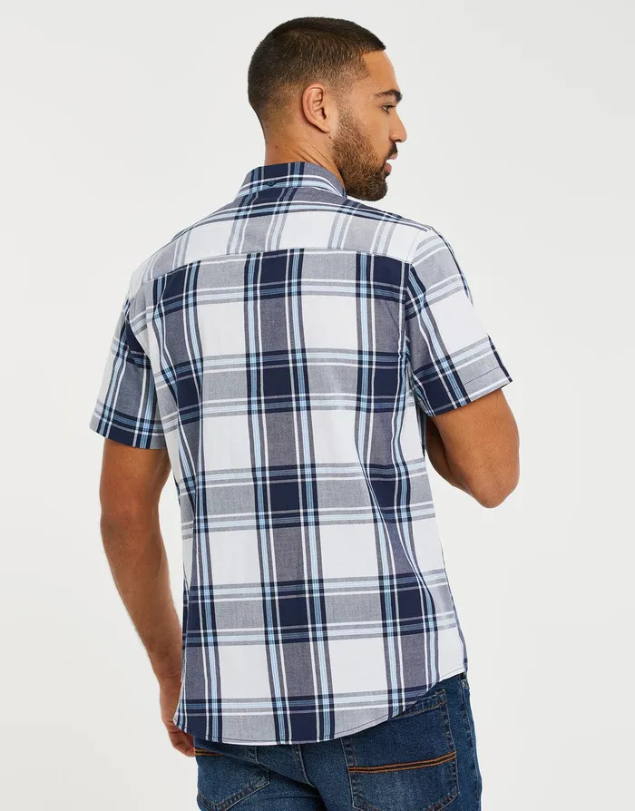 Men Blue Check Short Sleeve Shirt Blue Threadbare Shirts Men Blue Check Short Sleeve Shirt Blue Threadbare Shirts