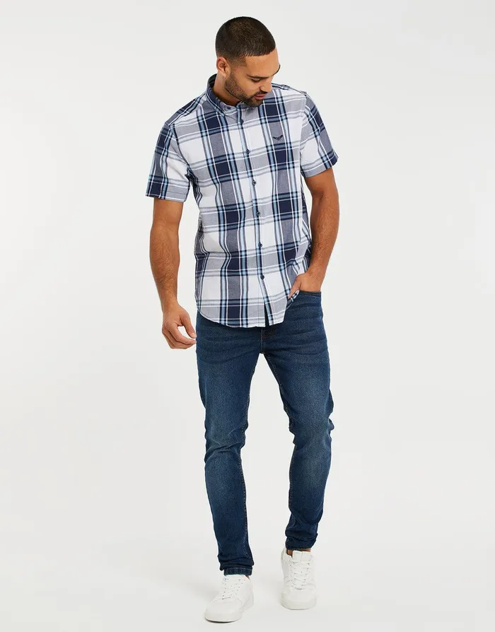 Men Blue Check Short Sleeve Shirt Blue Threadbare Shirts Men Blue Check Short Sleeve Shirt Blue Threadbare Shirts
