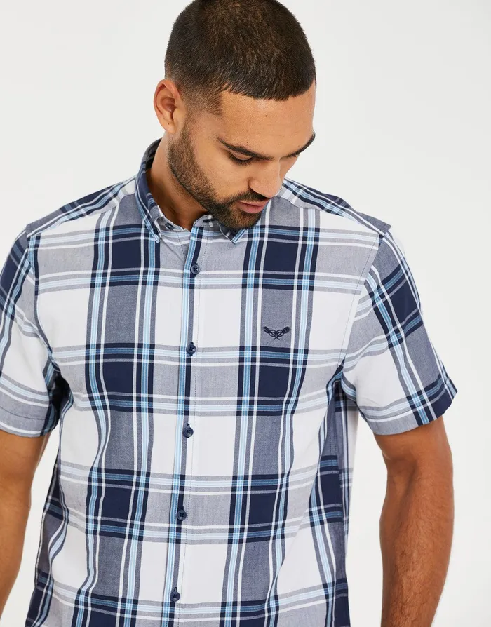 Men Blue Check Short Sleeve Shirt Blue Threadbare Shirts Men Blue Check Short Sleeve Shirt Blue Threadbare Shirts