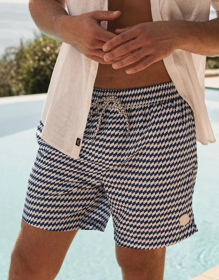Men Blue Geometric Print Swim Shorts Blue Threadbare Swimwear Men Blue Geometric Print Swim Shorts Blue Threadbare Swimwear