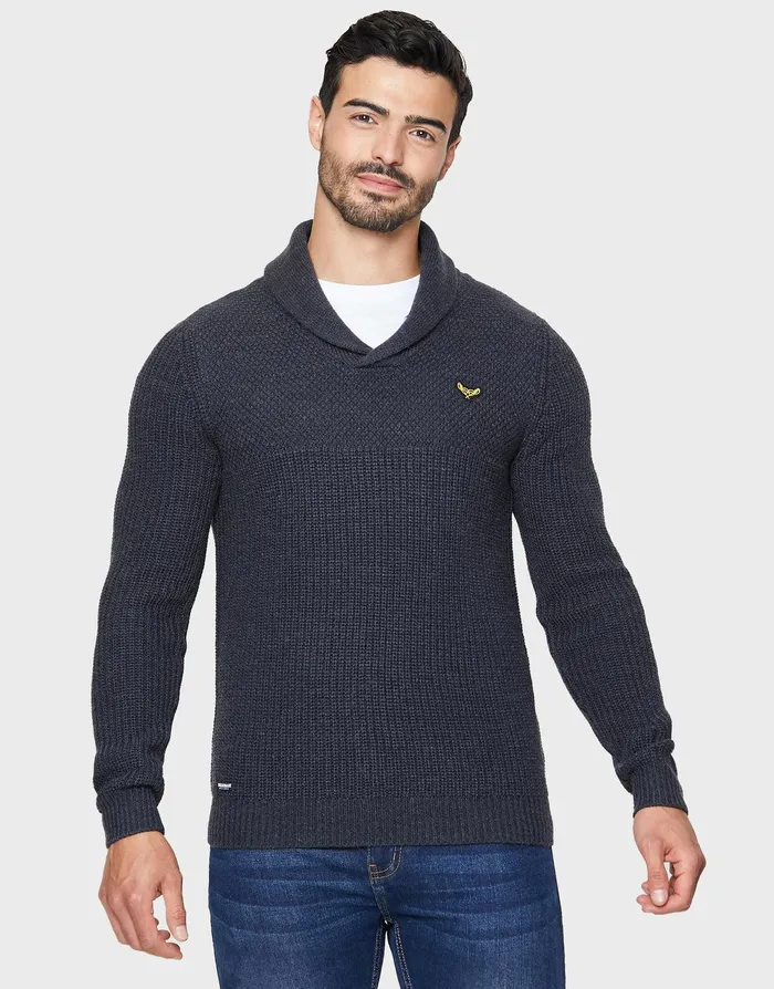 Men Blue Shawl Jumper Blue Threadbare Knitwear