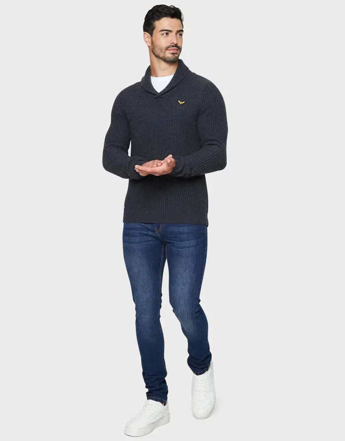 Men Blue Shawl Jumper Blue Threadbare Knitwear Men Blue Shawl Jumper Blue Threadbare Knitwear
