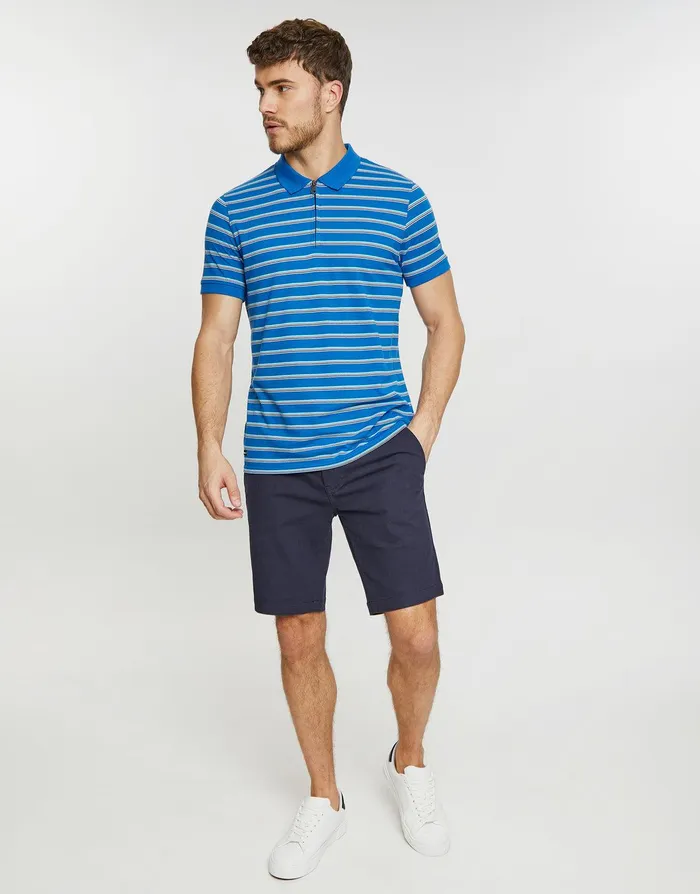 Men Blue Stripe Zip Collar Polo Shirt Blue Threadbare Polo Shirts Men Blue Stripe Zip Collar Polo Shirt Blue Threadbare Polo Shirts