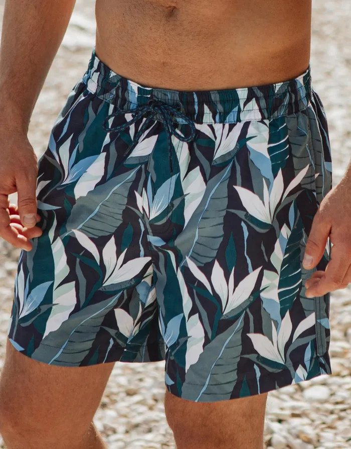 Men Blue Tonal Leaf Print Swim Shorts Blue Threadbare Swimwear Men Blue Tonal Leaf Print Swim Shorts Blue Threadbare Swimwear
