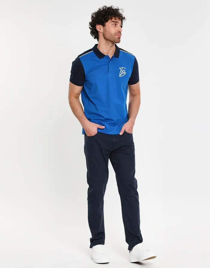 Men Blue Tonal Logo Rib Collar Polo Shirt Blue Threadbare Polo Shirts Men Blue Tonal Logo Rib Collar Polo Shirt Blue Threadbare Polo Shirts