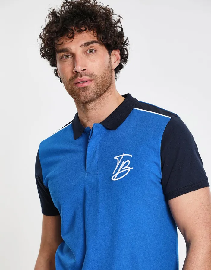 Men Blue Tonal Logo Rib Collar Polo Shirt Blue Threadbare Polo Shirts Men Blue Tonal Logo Rib Collar Polo Shirt Blue Threadbare Polo Shirts
