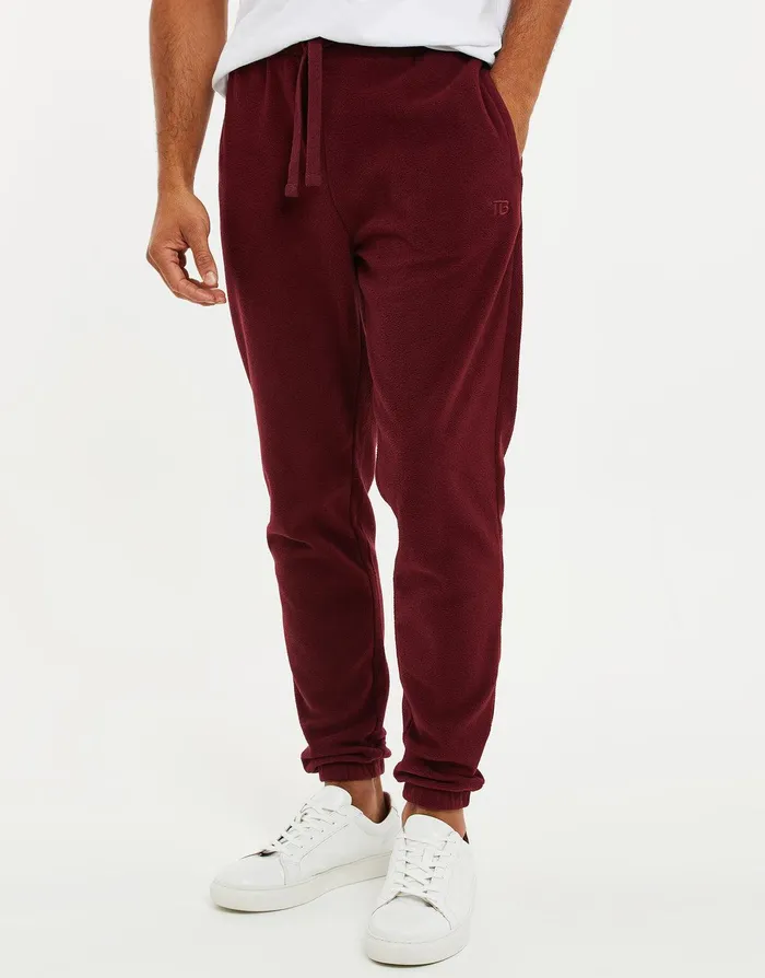 Men Burgundy Fitness Fleece Joggers Burgundy Threadbare Joggers