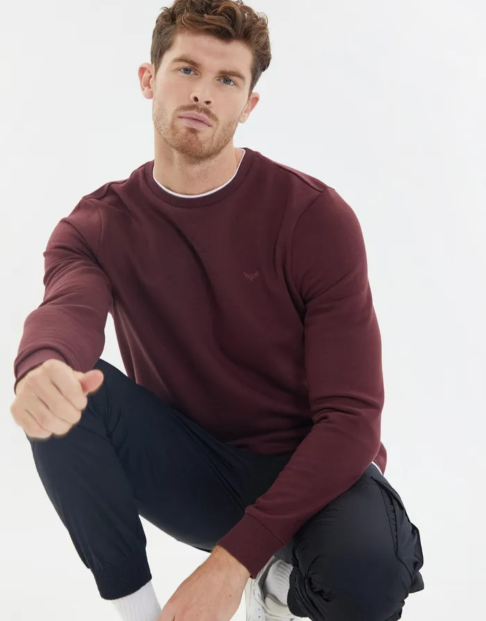 Men Burgundy Mock TShirt Sweatshirt Burgundy Threadbare Sweatshirts