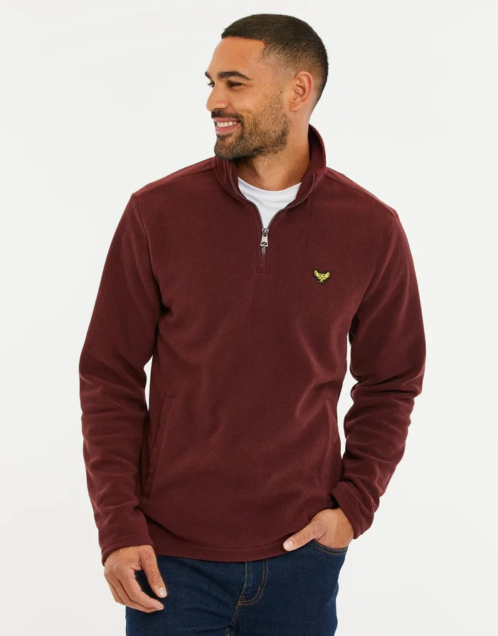 Men Burgundy Quarter Zip Fleece Sweatshirt Burgundy Threadbare Sweatshirts
