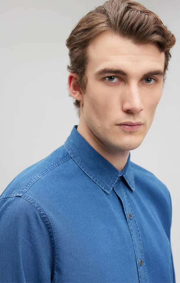 Men Button UpLong Sleeve Shirt In Indigo Mavi Jeans Shirts