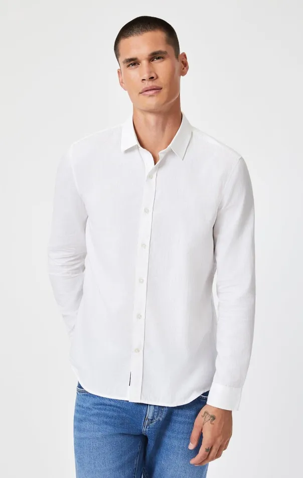 Men Button UpLong Sleeve Shirt In White Mavi Jeans TShirts