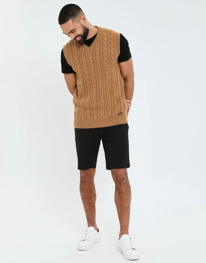 Men Camel Cable Knit Vest Camel Threadbare Knitwear Men Camel Cable Knit Vest Camel Threadbare Knitwear