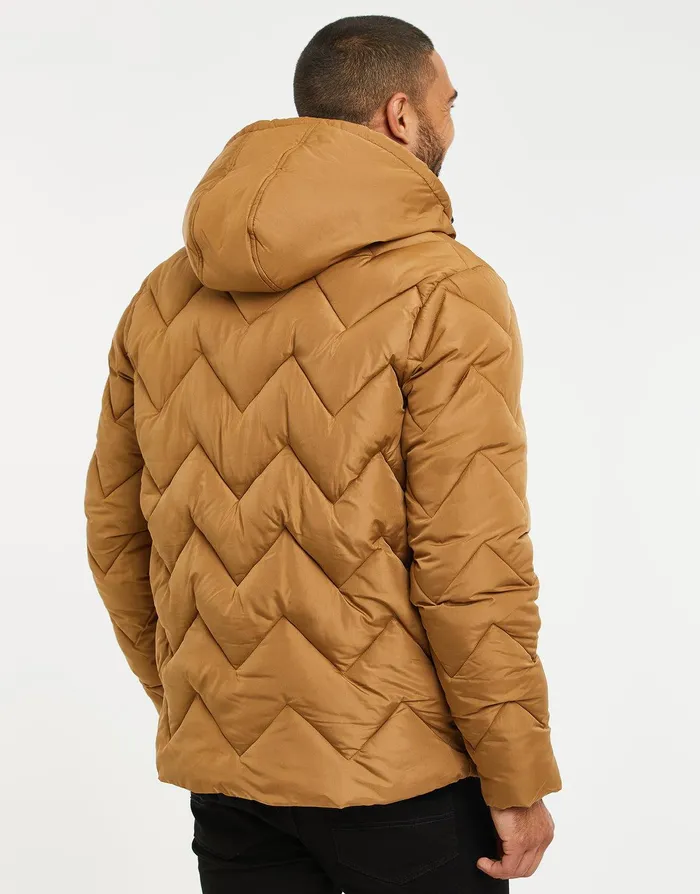 Men Camel Zig Zag Quilted Jacket Camel Threadbare Jacket and Coats Men Camel Zig Zag Quilted Jacket Camel Threadbare Jacket and Coats