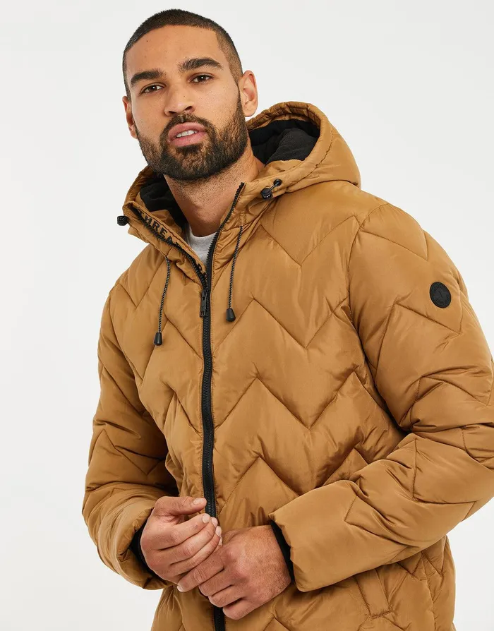 Men Camel Zig Zag Quilted Jacket Camel Threadbare Jacket and Coats Men Camel Zig Zag Quilted Jacket Camel Threadbare Jacket and Coats