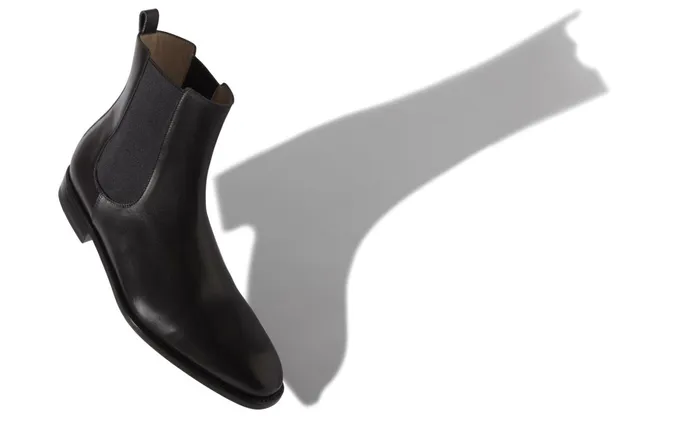 Men Casual Manolo Blahnik DELSA Black Burnished Calf Leather Chelsea Boots Men Casual Manolo Blahnik DELSA Black Burnished Calf Leather Chelsea Boots