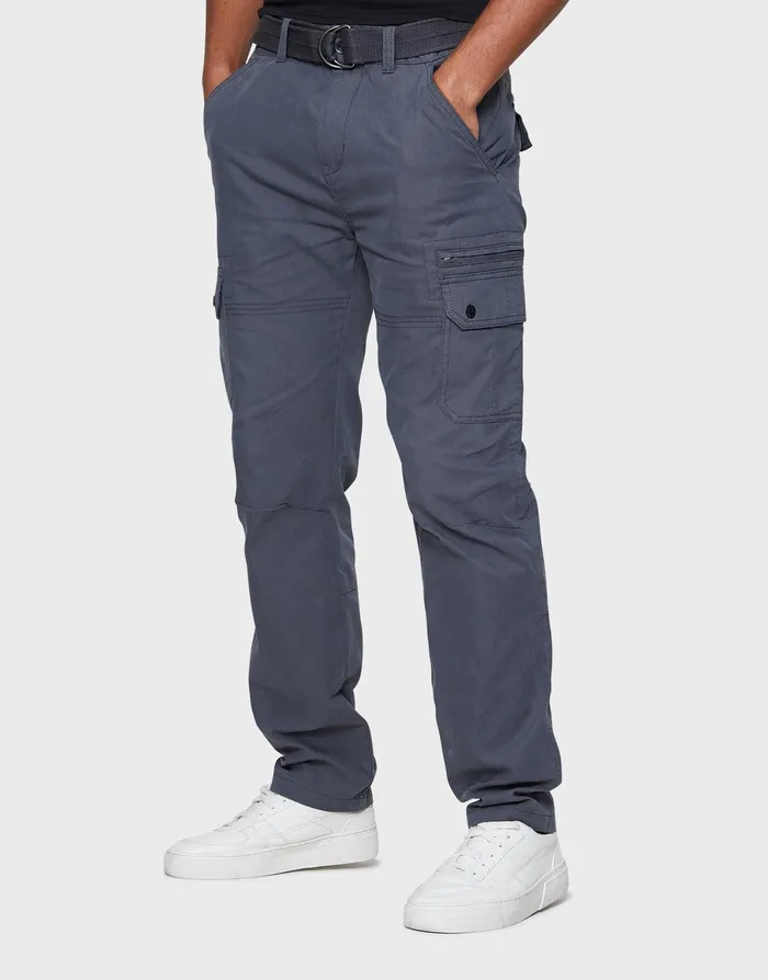Men Charcoal Belted Cargo Trousers Charcoal Threadbare Trousers and Cargos