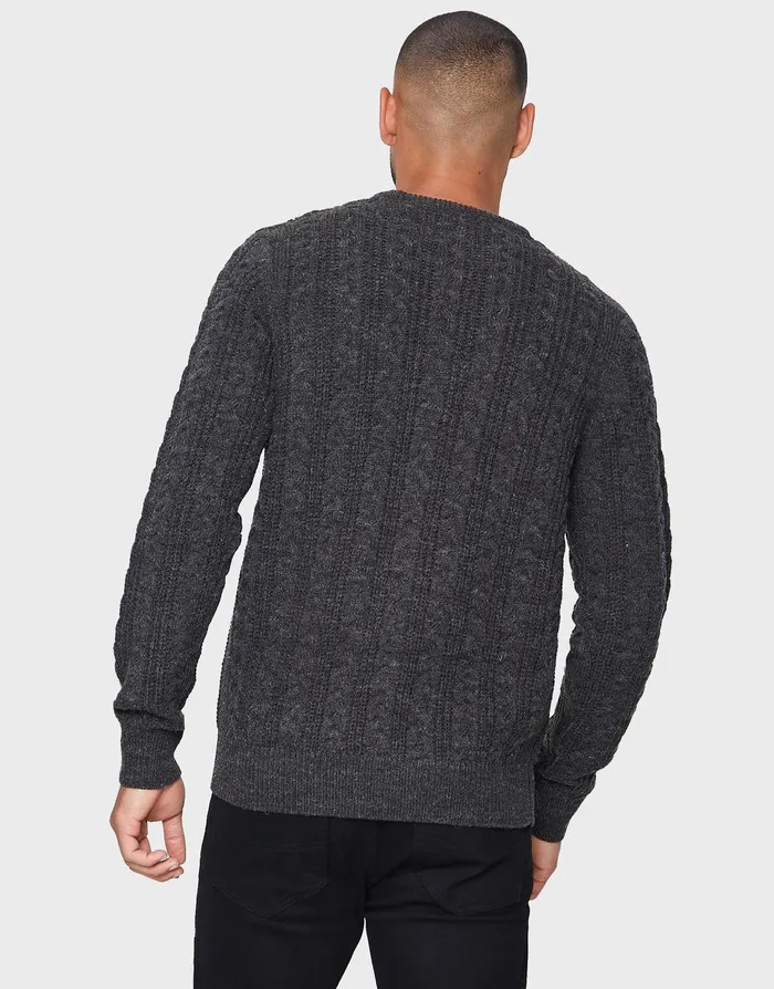 Men Charcoal Grey Cable Knit Jumper Charcoal Threadbare Knitwear