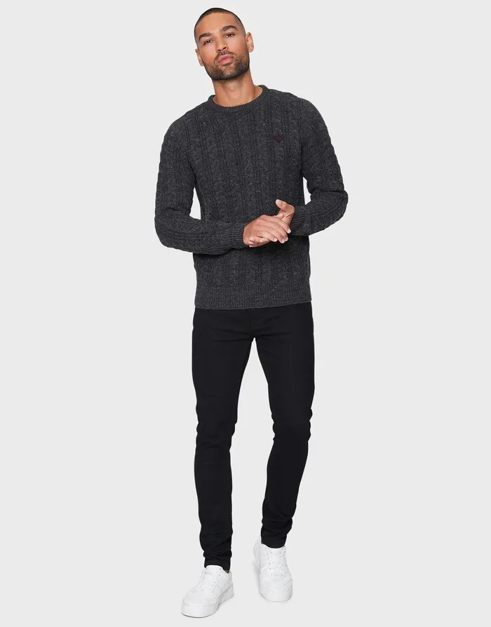 Men Charcoal Grey Cable Knit Jumper Charcoal Threadbare Knitwear