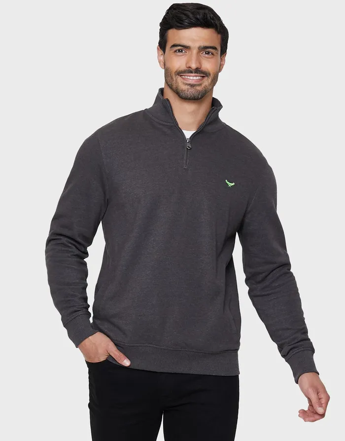 Men Charcoal Quarter Zip Knitted Sweatshirt Charcoal Marl Threadbare Sweatshirts Men Charcoal Quarter Zip Knitted Sweatshirt Charcoal Marl Threadbare Sweatshirts