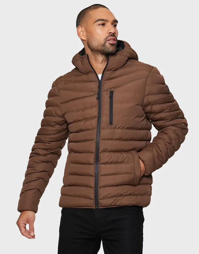 Men Chocolate Brown Hooded Puffer Jacket Chocolate Threadbare Jacket and Coats