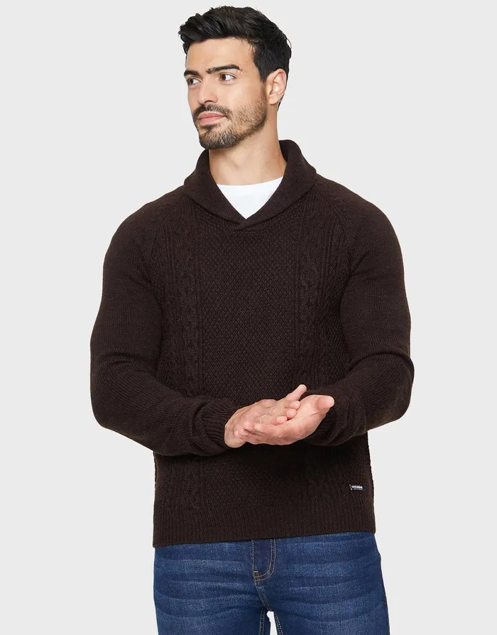 Men Chocolate Shawl Jumper Chocolate Threadbare Knitwear