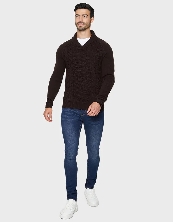 Men Chocolate Shawl Jumper Chocolate Threadbare Knitwear Men Chocolate Shawl Jumper Chocolate Threadbare Knitwear