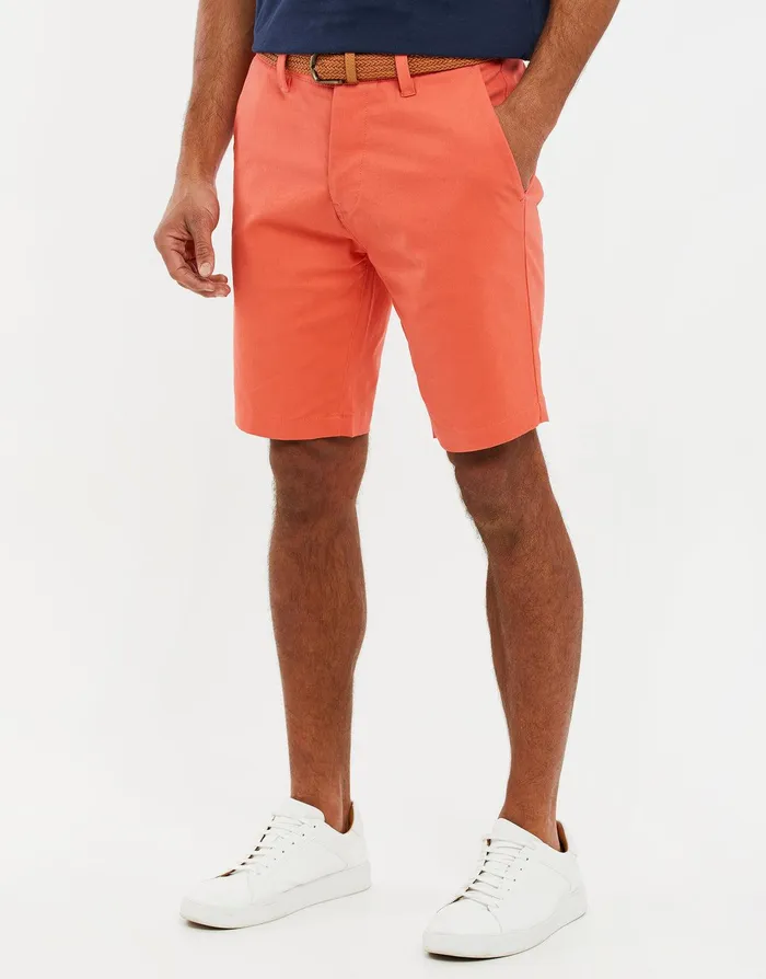 Men Coral Belted Chino Shorts Coral Threadbare Shorts