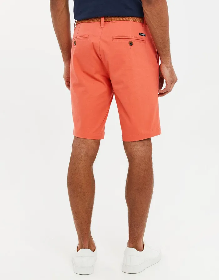 Men Coral Belted Chino Shorts Coral Threadbare Shorts