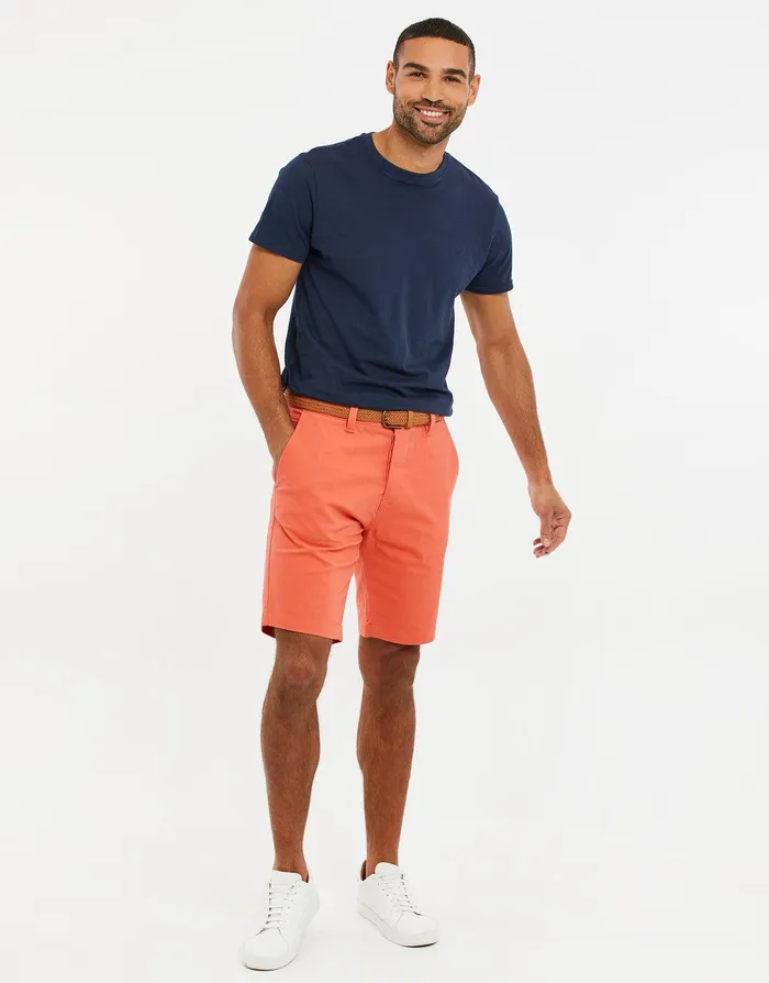 Men Coral Belted Chino Shorts Coral Threadbare Shorts