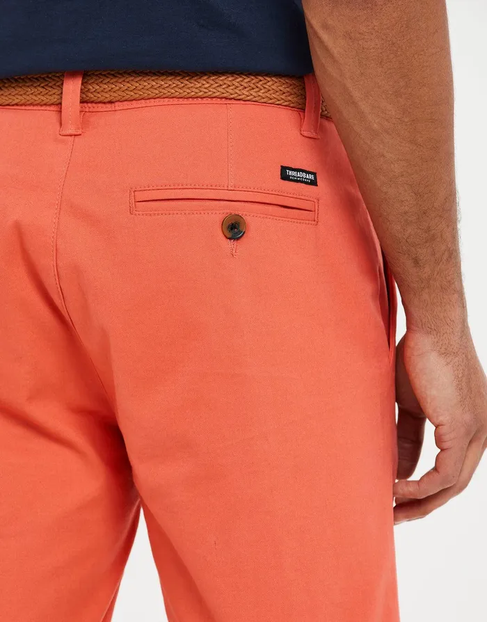 Men Coral Belted Chino Shorts Coral Threadbare Shorts