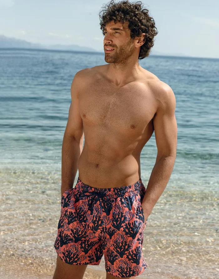 Men Coral Sea Print Swim Shorts Coral Threadbare Swimwear