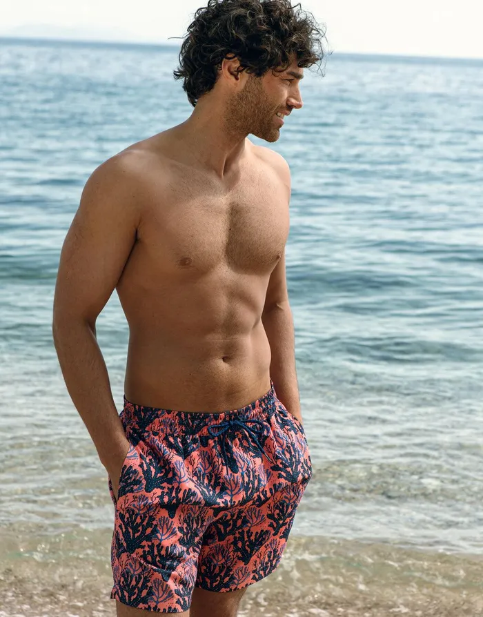 Men Coral Sea Print Swim Shorts Coral Threadbare Swimwear Men Coral Sea Print Swim Shorts Coral Threadbare Swimwear