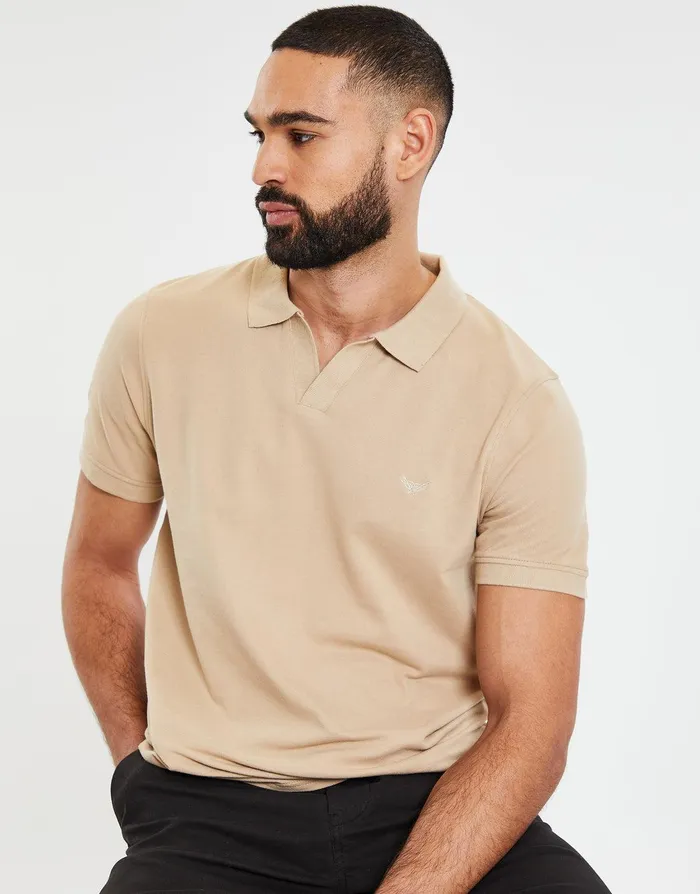 Men Cream Open Neck Collar Polo Shirt Cream Threadbare Polo Shirts