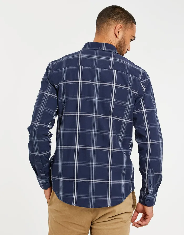 Men Dark Blue Check Long Sleeve Shirt Dark Blue Threadbare Shirts Men Dark Blue Check Long Sleeve Shirt Dark Blue Threadbare Shirts