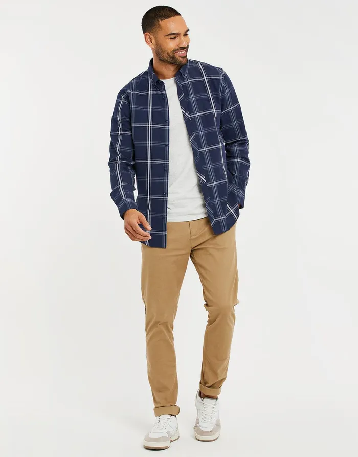 Men Dark Blue Check Long Sleeve Shirt Dark Blue Threadbare Shirts Men Dark Blue Check Long Sleeve Shirt Dark Blue Threadbare Shirts