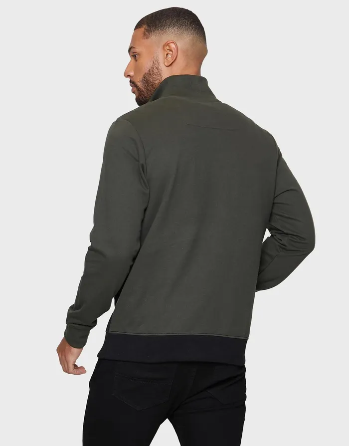 Men Dark Khaki Colourblock Quarter Zip Jumper Dark Khaki Threadbare Knitwear Men Dark Khaki Colourblock Quarter Zip Jumper Dark Khaki Threadbare Knitwear