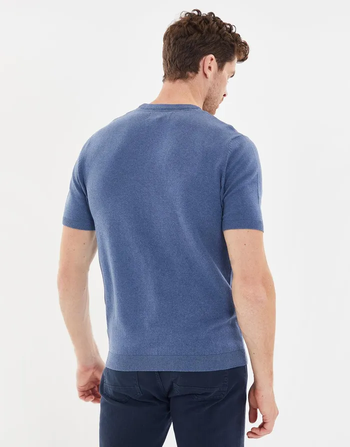Men Denim Blue Round Neck Knitted TShirt Denim Blue Threadbare TShirts Men Denim Blue Round Neck Knitted TShirt Denim Blue Threadbare TShirts