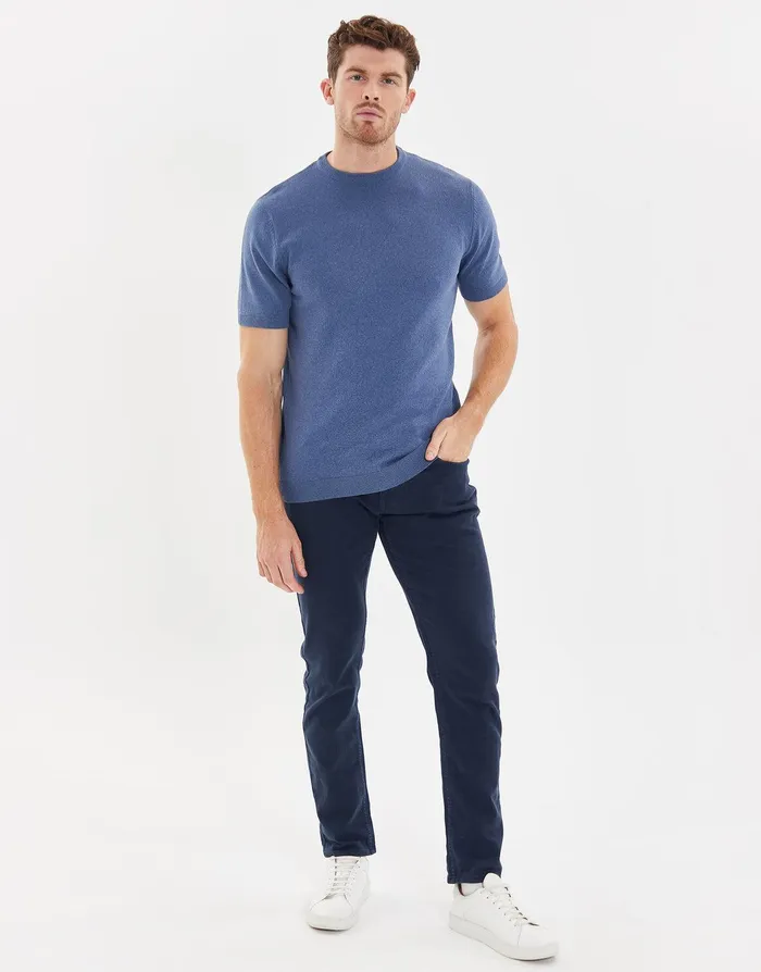 Men Denim Blue Round Neck Knitted TShirt Denim Blue Threadbare TShirts Men Denim Blue Round Neck Knitted TShirt Denim Blue Threadbare TShirts
