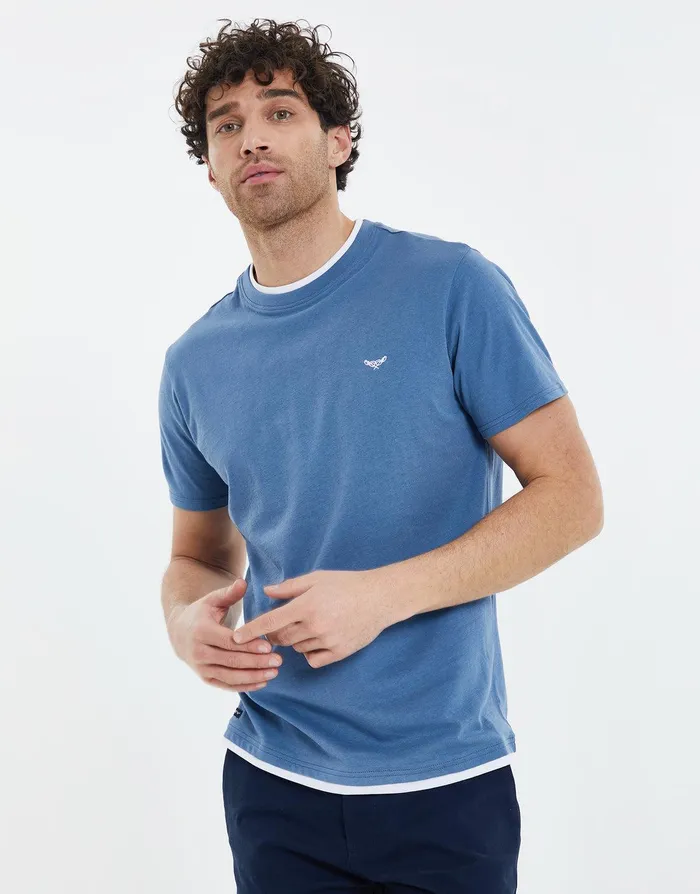 Men Denim Blue White Mock Collar TShirt Denim Blue Threadbare TShirts