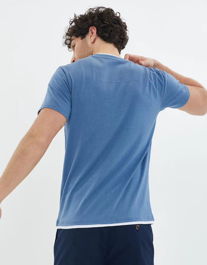 Men Denim Blue White Mock Collar TShirt Denim Blue Threadbare TShirts Men Denim Blue White Mock Collar TShirt Denim Blue Threadbare TShirts