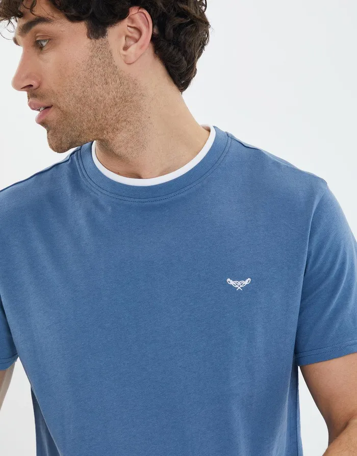 Men Denim Blue White Mock Collar TShirt Denim Blue Threadbare TShirts Men Denim Blue White Mock Collar TShirt Denim Blue Threadbare TShirts