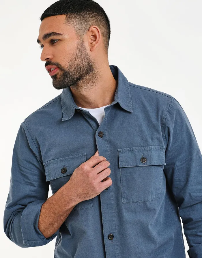 Men Dusky Blue Lightweight Shacket Dusky Blue Threadbare Jacket and Coats Men Dusky Blue Lightweight Shacket Dusky Blue Threadbare Jacket and Coats