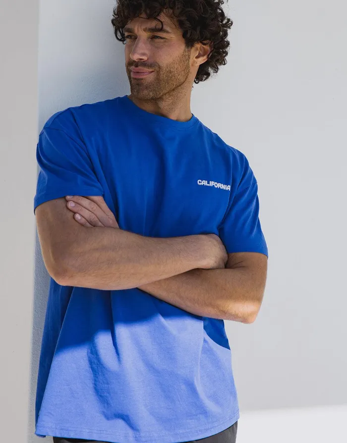 Men Electric Blue California Graphic Oversized TShirt Blue Threadbare TShirts