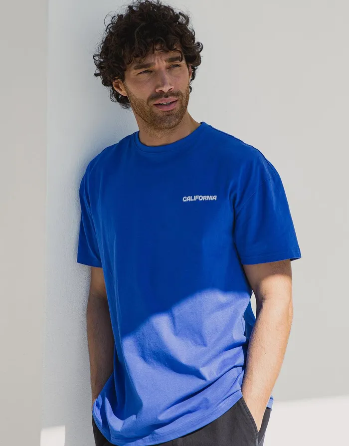 Men Electric Blue California Graphic Oversized TShirt Blue Threadbare TShirts