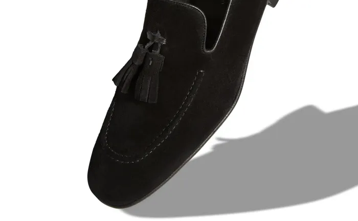 Men Evening Manolo Blahnik CHESTER Black Suede Tassel Loafers