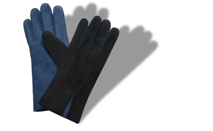 Men Gloves Manolo Blahnik MOD7 Black And Mid Blue Shearling Gloves Men Gloves Manolo Blahnik MOD7 Black And Mid Blue Shearling Gloves