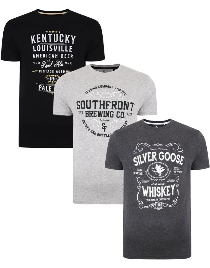 Men Grey Brewing Crew Neck TShirts 3 Pack BlackGrey MarlCharcoal Marl Threadbare TShirts Men Grey Brewing Crew Neck TShirts 3 Pack BlackGrey MarlCharcoal Marl Threadbare TShirts